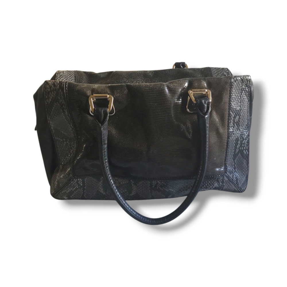 Cole Haan | RARE Hayden Charlotte Black/Gray Snakeskin Patent Leather Satchel